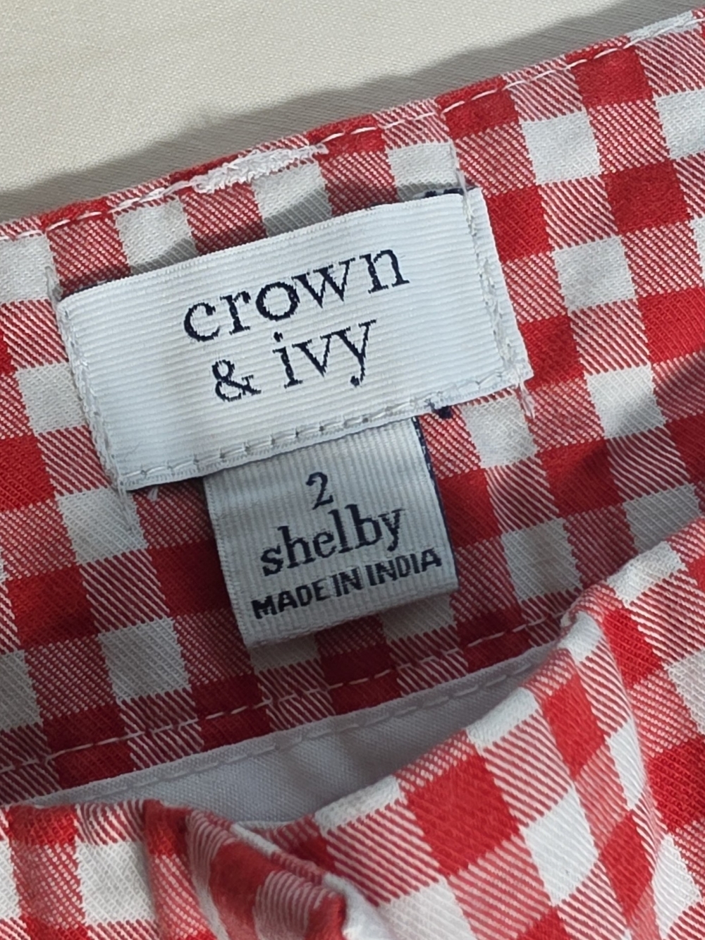 Red Gingham Scallop Hem Women’s Shorts - Crown & Ivy Shelby Size 2 - Picture 2 of 5